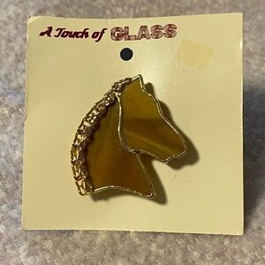 VINTAGE “A Touch of Glass” Stained Glass Horse Head Brooch, Style # 2005